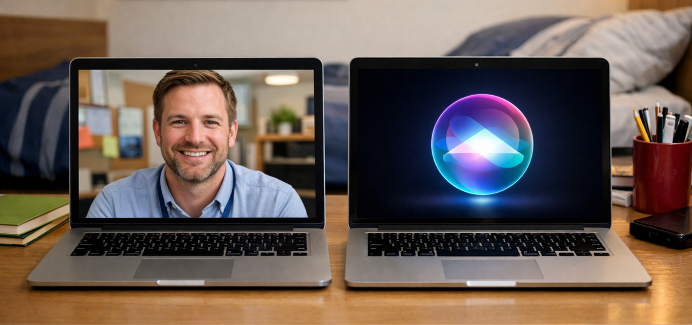 Two laptops with AI vs Human support